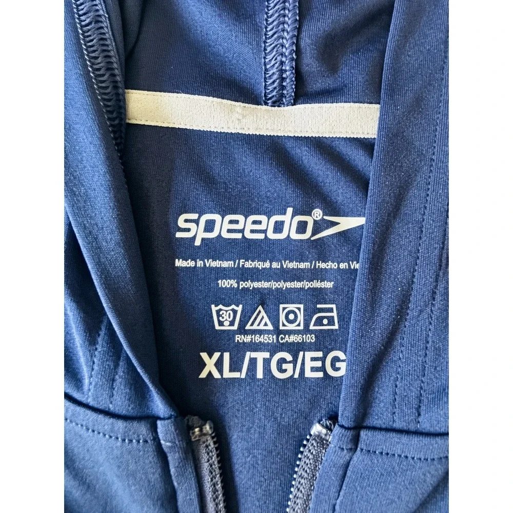 Speedo Mens XL Navy Blue Quarter Zip Hooded Long Sleeve Swim Shirt Rash Guard